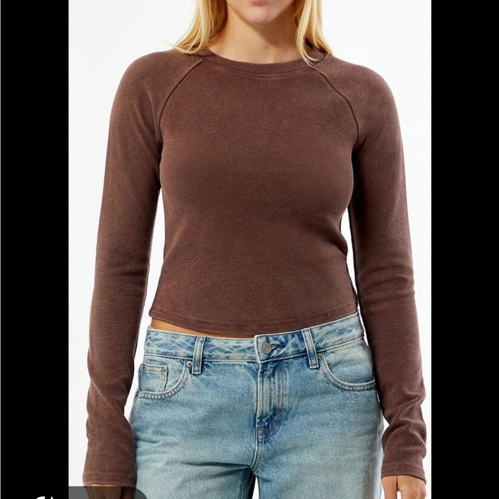 Your Favorite by Pacsun Fitted Long-Sleeve Crew in Chocolate Brown